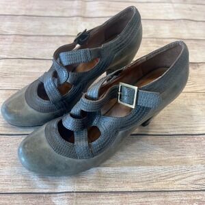 Miz Mooz Grey Leather Mary Jane Pumps‎ Strappy Cone Heels Womens 7.5